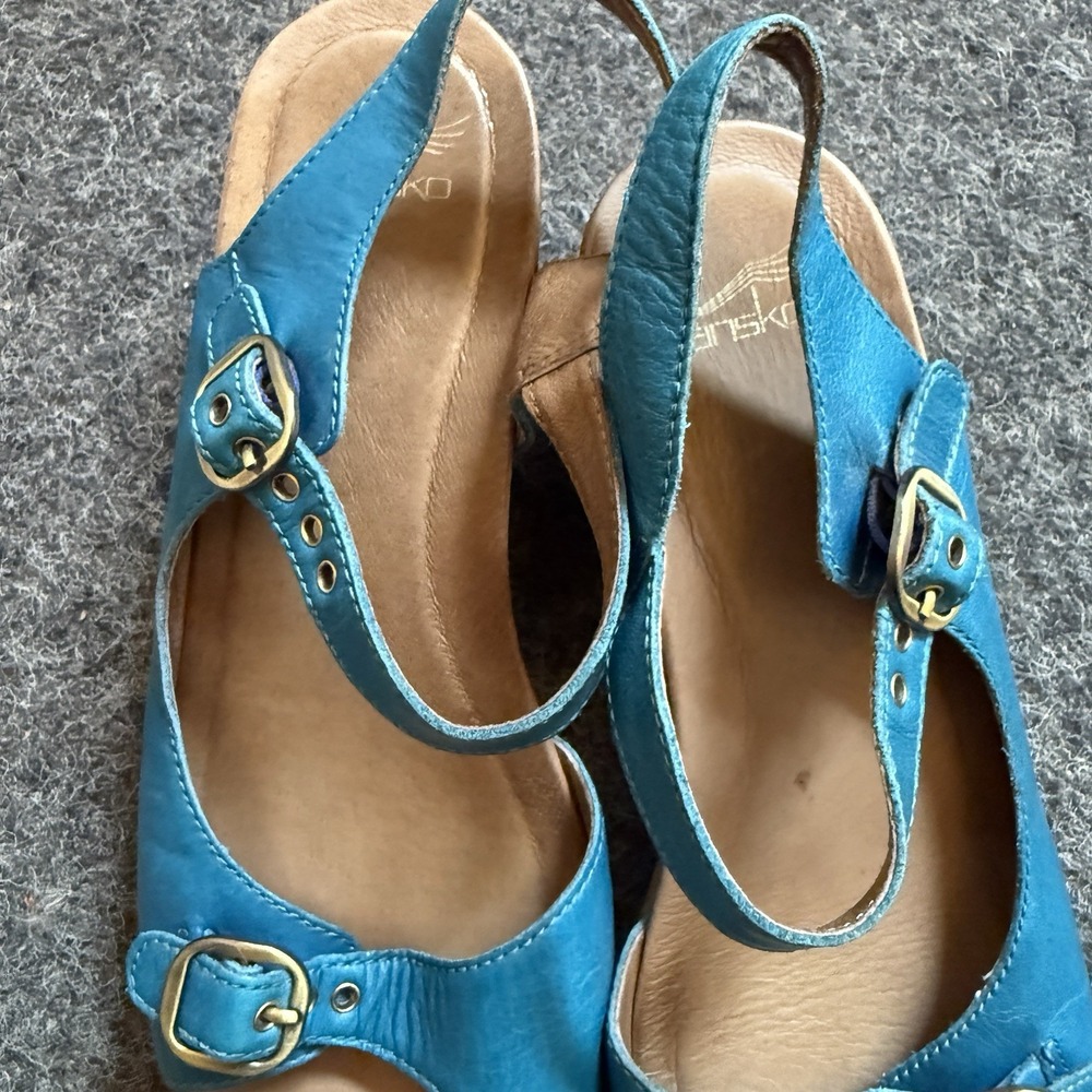 Dansko Joanie Wedge Sandal Boho Hippie Faux Wood Heel Blue Sz EU 41 US 10.5/11 - Picture 8 of 9